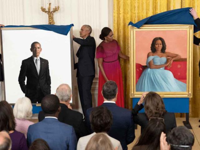Barack y Michelle Obama develan sus retratos